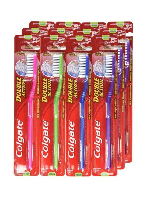 Pack Of 12 Double Action Toothbrush Multicolour