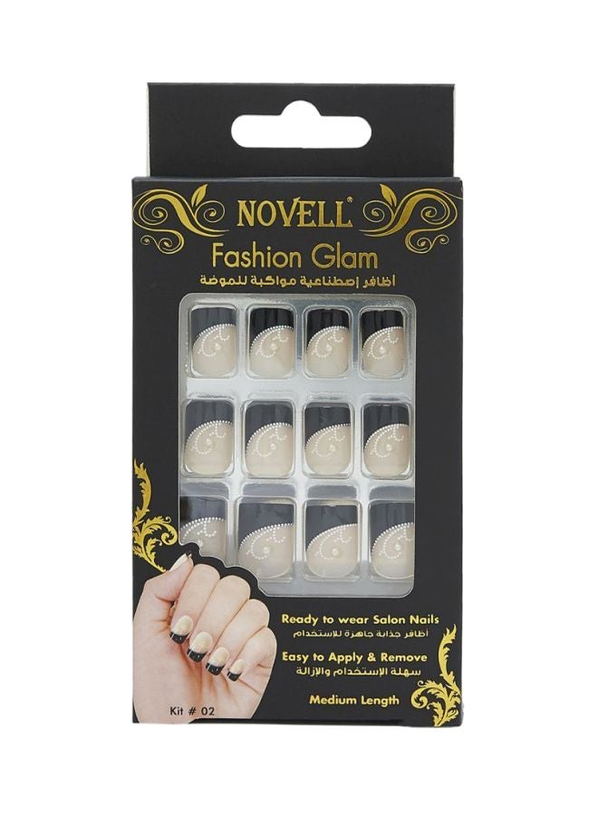 نوفل طقم أظافر اصطناعية مواكبة للموضة مكوّن من 12 قطعة بيج