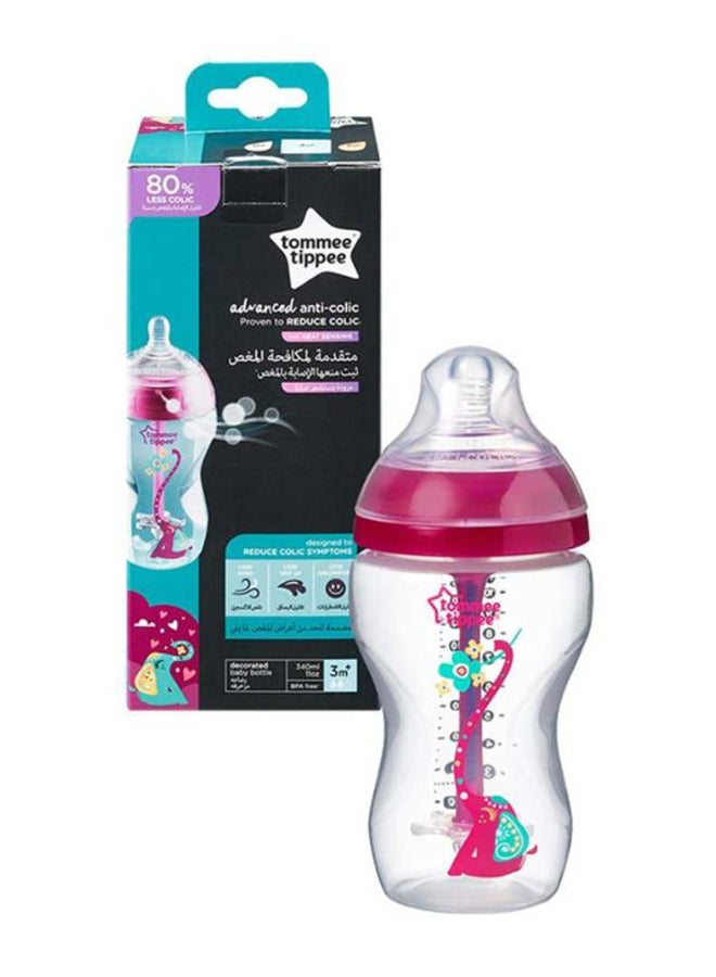 Advanced Anti-Colic Feeding Bottle, 340ml - Clear/Pink
