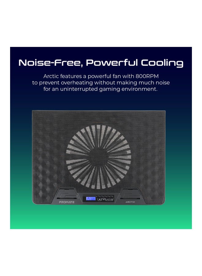 VERTUX - Foldable 17-Inch Gaming Laptop Cooling Fan Stand With Adjustable Height, Small LCD Screen, Dual USB Port, Built-In Controls Snd Smart LED Illumination Black - Image 1