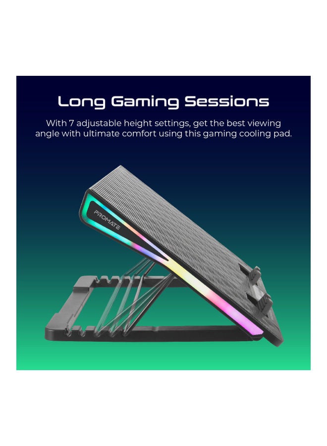 VERTUX - Foldable 17-Inch Gaming Laptop Cooling Fan Stand With Adjustable Height, Small LCD Screen, Dual USB Port, Built-In Controls Snd Smart LED Illumination Black - Image 1