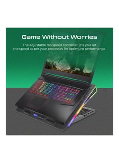 VERTUX Foldable 17-Inch Gaming Laptop Cooling Fan Stand With Adjustable Height, Small LCD Screen, Dual USB Port, Built-In Controls Snd Smart LED Illumination Black  - Image 5