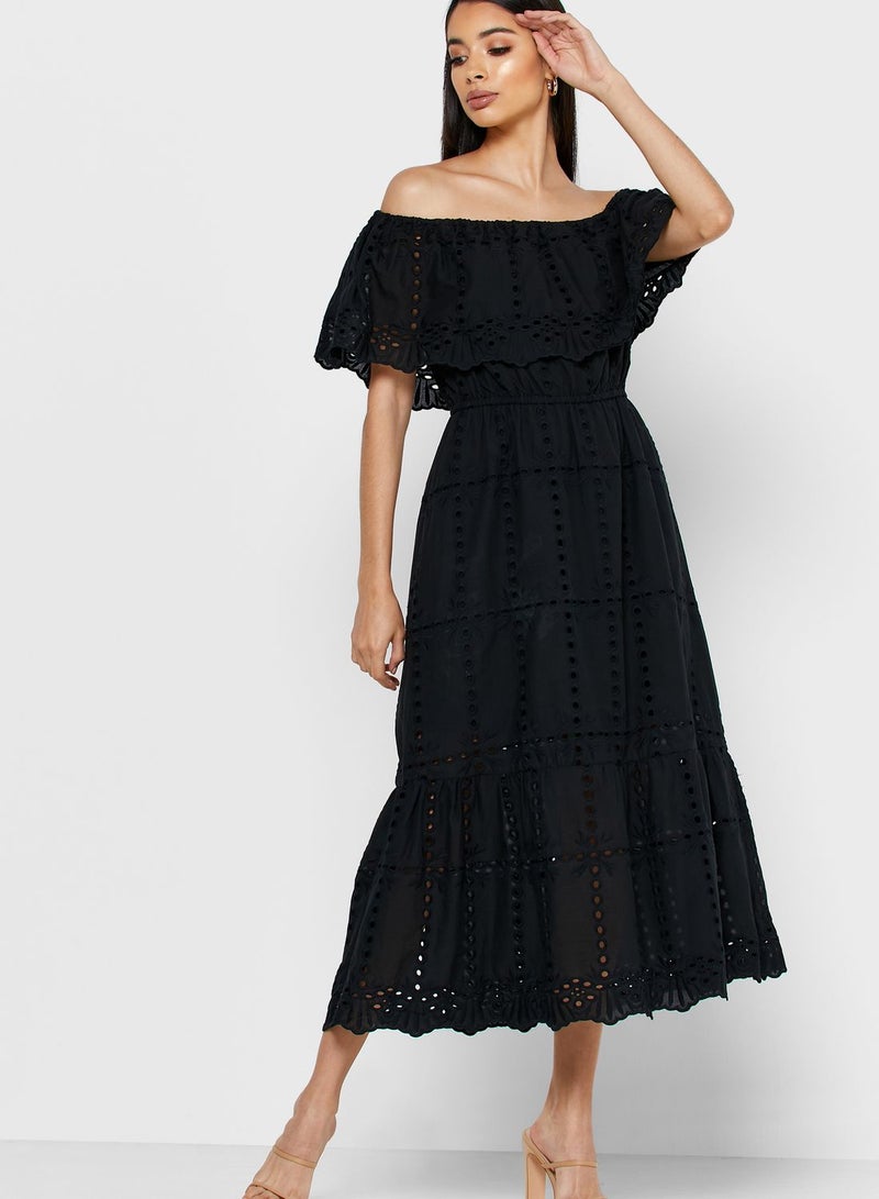 Reserved Bardot Overlay Dress Black - Image 1