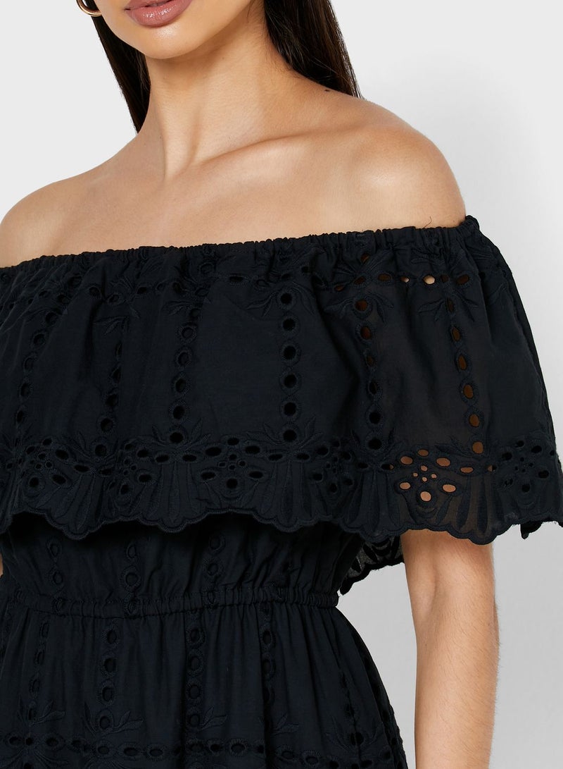 Reserved Bardot Overlay Dress Black - Image 2