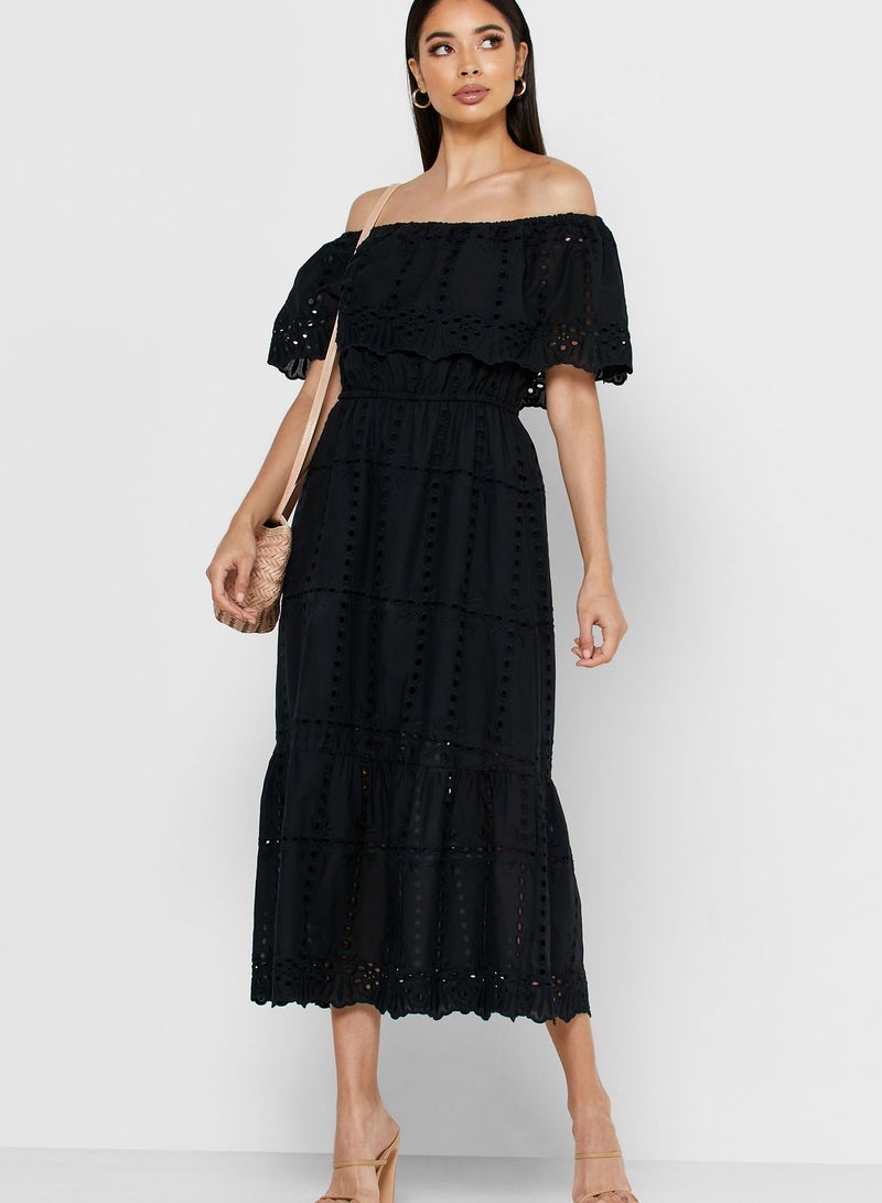 Reserved Bardot Overlay Dress Black - Image 3