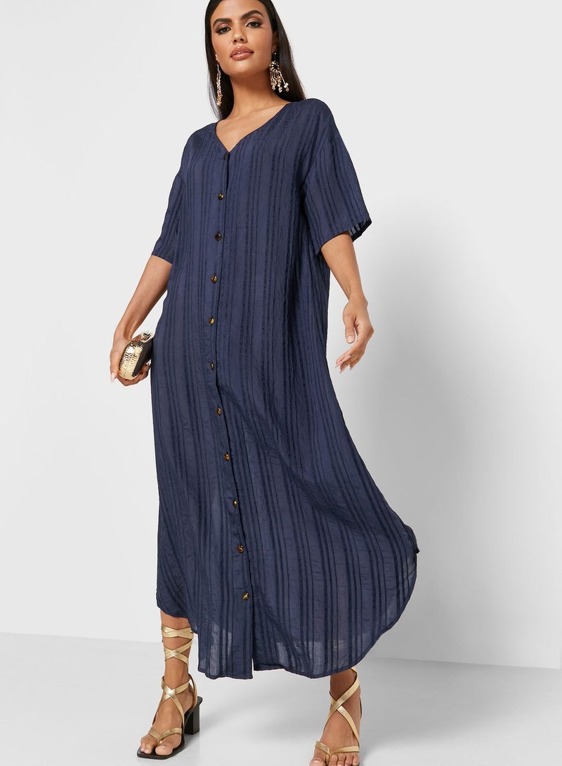 خزانة فستان طويل بأزرار أمامية كحلي - Image 4