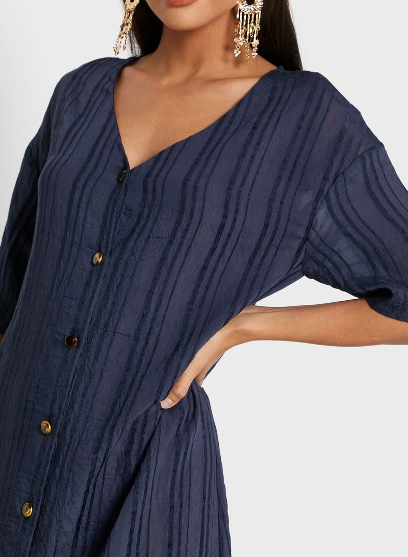 خزانة فستان طويل بأزرار أمامية كحلي - Image 3