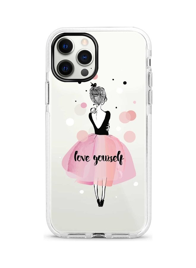 ستايلايزد غطاء حماية بطبعة عبارة "Love Yourself" لهاتف أبل آيفون 12برو/ وآيفون 12 شفاف/ أسود/ وردي - Image 1