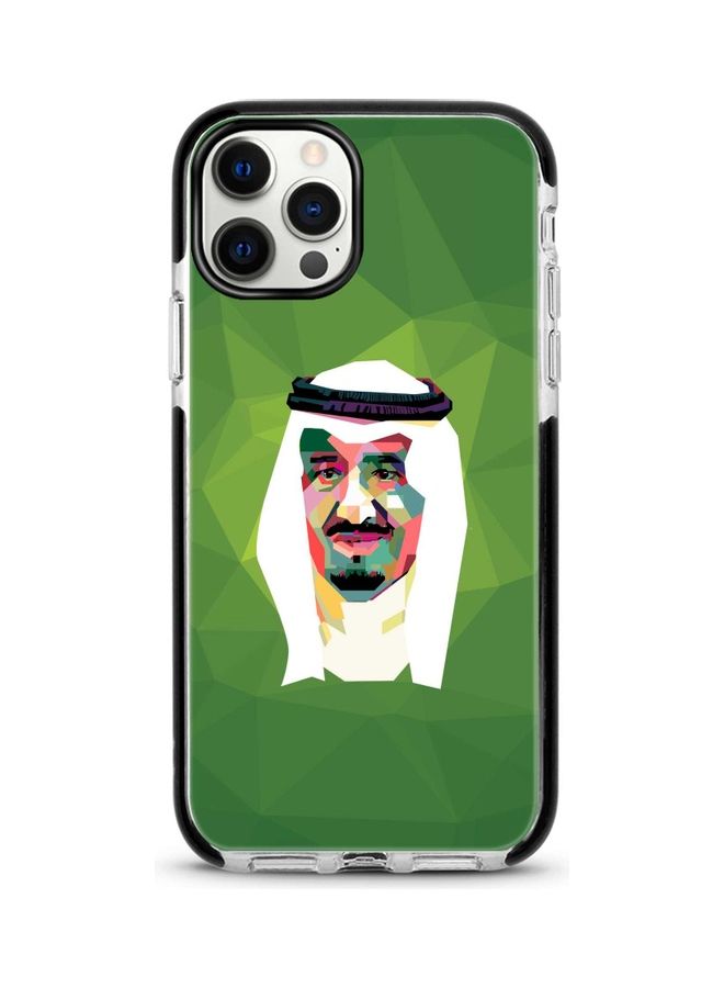 ستايلايزد غطاء حماية بتصميم عصري وطبعة صورة الملك سلمان لهواتف أبل آيفون 12 برو/آيفون 12 أخضر / أبيض / أسود - Image 1