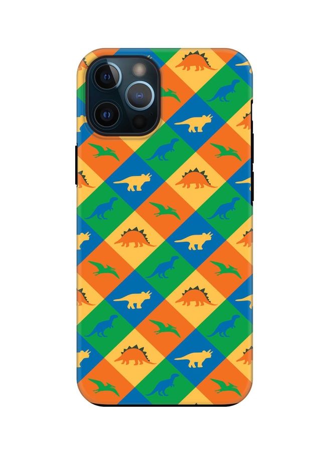 ستايلايزد غطاء حماية بطبعة مربعات مع ديناصورات لهاتف أبل آيفون 12 برو ماكس أخضر/أزرق/برتقالي - Image 1