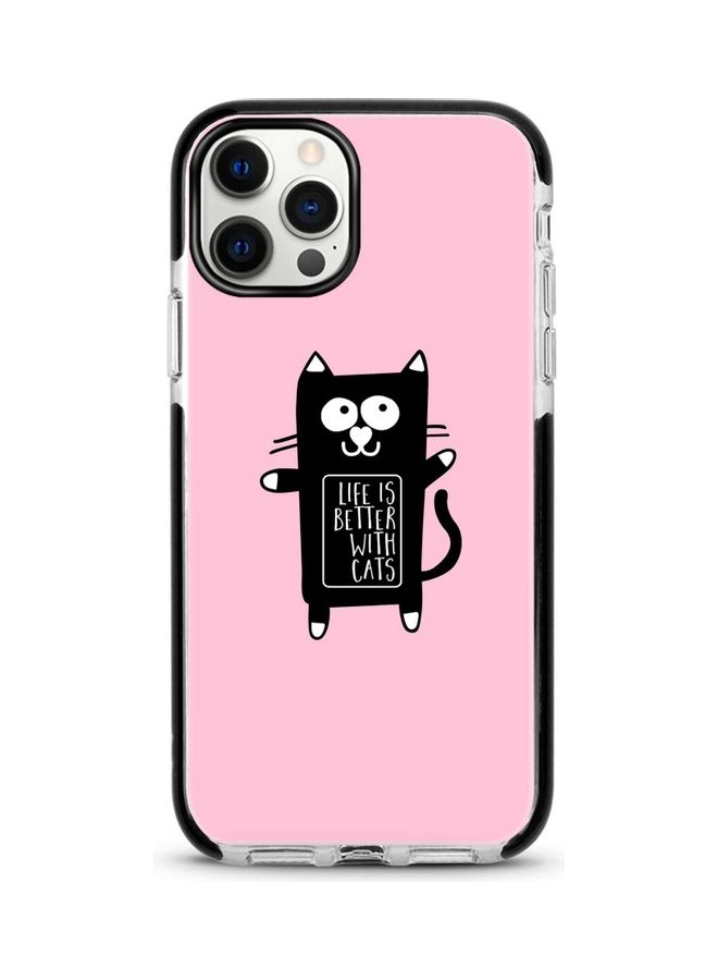 Stylizedd Life Is Better With Cats Printed Case For Apple iPhone 12 Pro/iPhone 12 Pink/Black - Image 1
