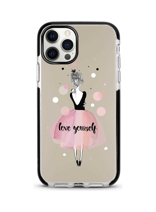 ستايلايزد غطاء حماية بطبعة عبارة "Love Yourself" لهاتف أبل آيفون 12برو/ وآيفون 12 بيج/وردي/أسود - Image 1