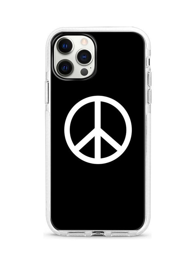 ستايلايزد غطاء حماية بطبقتين, مزيّنة بطبعة علامة السّلام, لهاتف أبل آيفون 12 برو ماكس أسود/ أبيض - Image 1