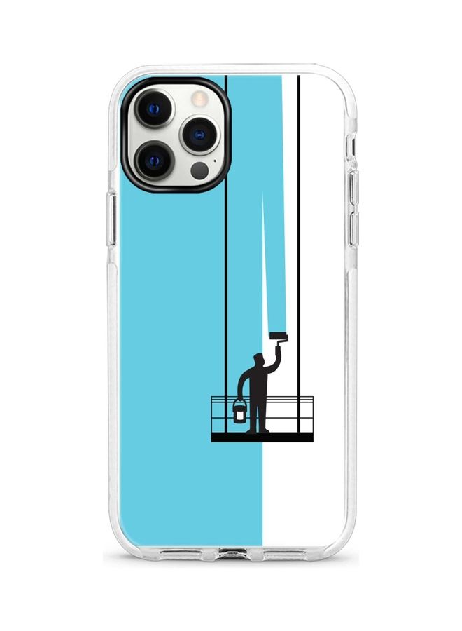 ستايلايزد غطاء حماية واقي لهاتف آيفون 12 برو ماكس مزدوج الطبقات بطبعة شخص يقف على سقالة معلقة للطلاء أزرق/ أبيض/أحمر - Image 1
