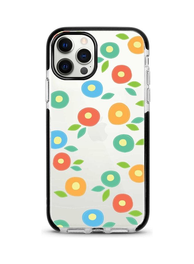 ستايلايزد غطاء حماية بطبعة زهور وفقاعات لهاتف أبل آيفون 12 برو/ آيفون 12 شفاف/أزرق/برتقالي - Image 1