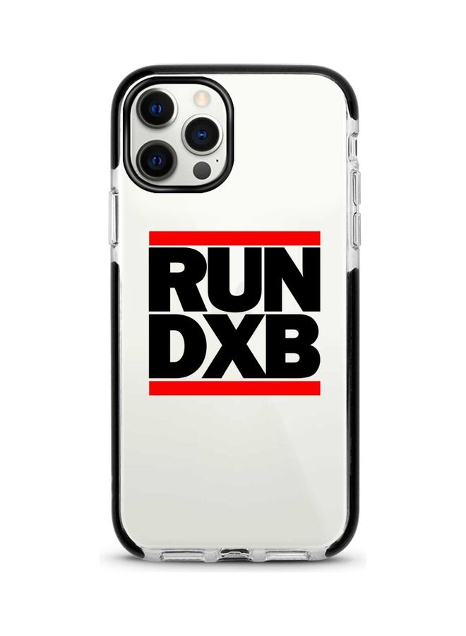 ستايلايزد غطاء حماية مطبوع عليه عبارة "Run DXB" مناسب لهاتف أبل آيفون 12 برو/ آيفون 12 شفاف/أسود/أحمر - Image 1