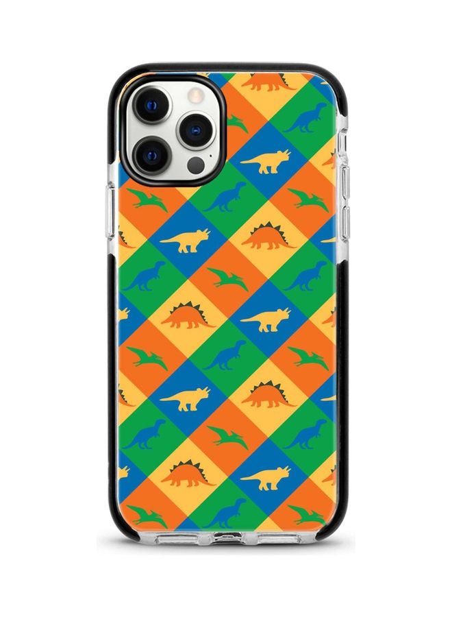 Stylizedd Dino Checker Printed Case For Apple iPhone 12 Pro/iPhone 12 Green/Yellow/Orange - Image 1