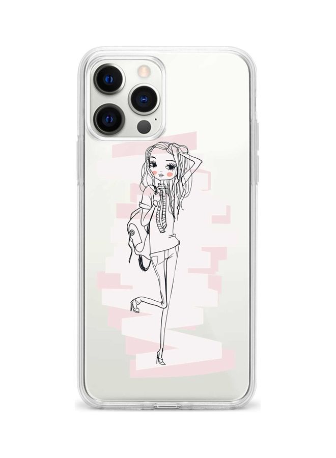 ستايلايزد غطاء حماية بطبعة نجمة مراهقة لهاتف أبل آيفون 12 برو / آيفون 12 شفاف/وردي/أسود - Image 1