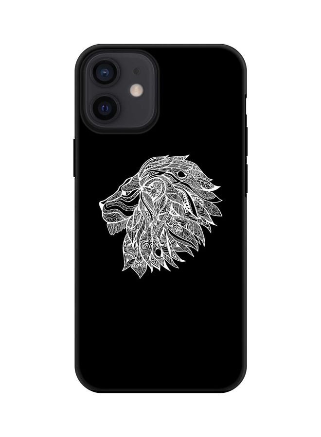 ستايلايزد غطاء حماية بتصميم تجريدي لأسد لهاتف آيفون 12 ميني أسود/ أبيض - Image 1