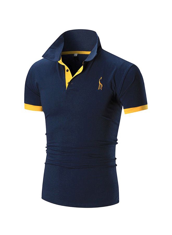 Fawn Logo Embroidered Polo Navy/Yellow - Image 1