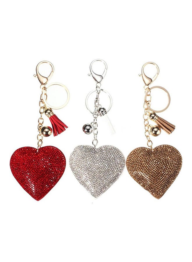 Rhinestone Love Heart Charm Pendant Fringe Keychain Blue - Image 2