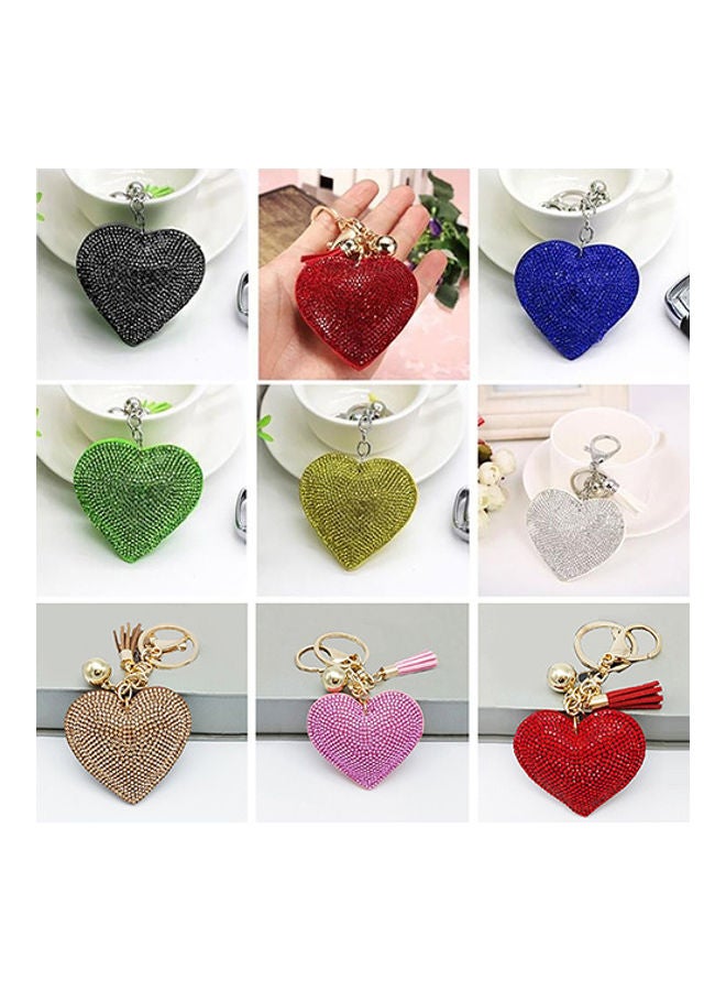 Rhinestone Love Heart Charm Pendant Fringe Keychain Blue - Image 5