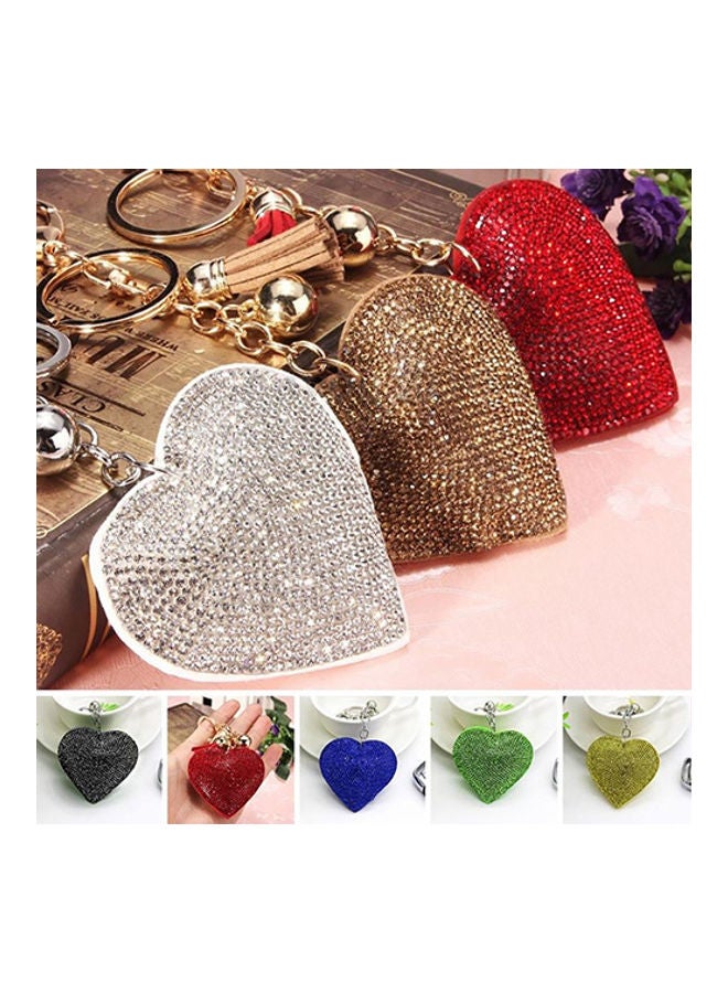 Rhinestone Love Heart Charm Pendant Fringe Keychain Blue - Image 3