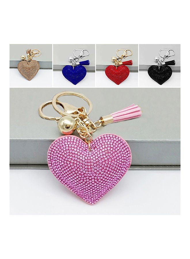 Rhinestone Love Heart Charm Pendant Fringe Keychain Sky Blue - Image 4