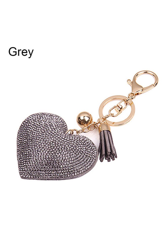 Generic Rhinestone Love Heart Charm Pendant Fringe Keychain Grey  - Image 1