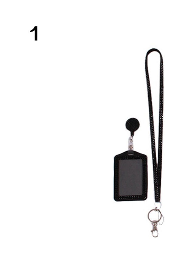 Rhinestone Neck Bling Lanyard Retractable ID Badge Reel Phone Key Holder Black  - Image 1