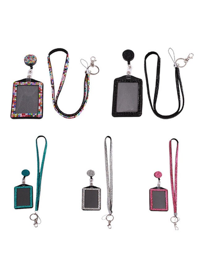 Rhinestone Neck Bling Lanyard Retractable ID Badge Reel Phone Key Holder Black  - Image 2