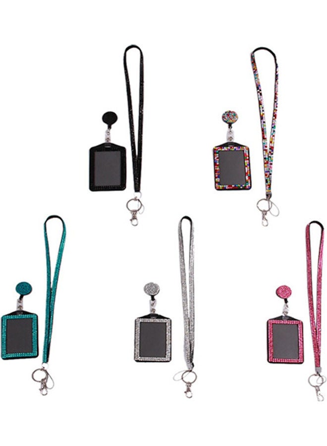 Rhinestone Neck Bling Lanyard Retractable ID Badge Reel Phone Key Holder Black  - Image 4