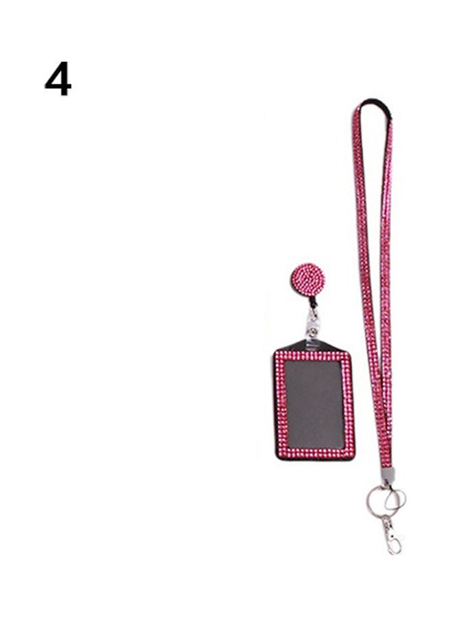 Rhinestone Neck Bling Lanyard Retractable ID Badge Reel Phone Key Holder Pink 