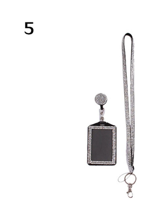 Generic - Rhinestone Neck Bling Lanyard Retractable ID Badge Reel Phone Key Holder Silver - Image 1