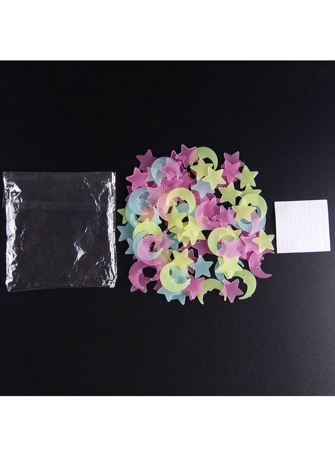 100-Piece 3D Stars Glow in Dark Wall Sticker Blue/Beige 11x11x11cm - Image 1