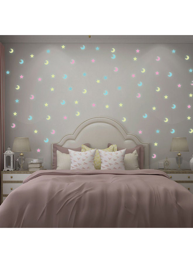 100-Piece 3D Stars Glow in Dark Wall Sticker Blue/Beige 11x11x11cm - Image 2