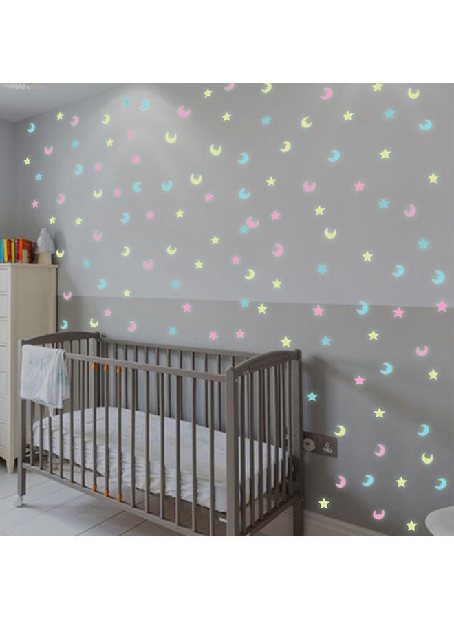 100-Piece 3D Stars Glow in Dark Wall Sticker Blue/Beige 11x11x11cm - Image 3
