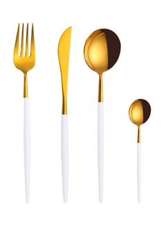 Stainless Steel Cutlery Set 4-Piece Mirror Polished Flatware Reusable Utensils Kitchen Tableware Include Knife Fork Spoon for Home Hotel Wedding Festival Party White 25*3.5*16cm