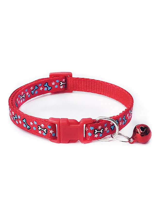 Bone Print Bell Adjustable Buckle Collar Red 32cm - Image 1