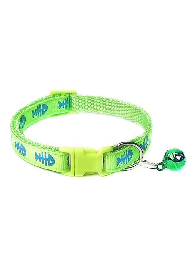 طوق قابل للتعديل بإبزيم مصحوب بجرس، مطبوع عليه أشكال عظام أخضر فلوروسنت 32x1سم - Image 1