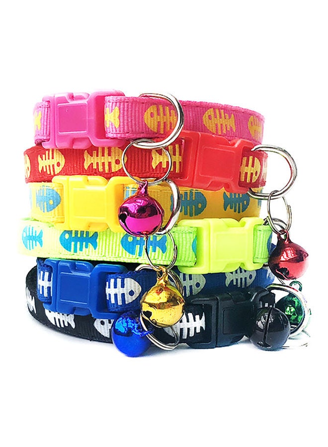 طوق قابل للتعديل بإبزيم مصحوب بجرس، مطبوع عليه أشكال عظام أخضر فلوروسنت 32x1سم - Image 3