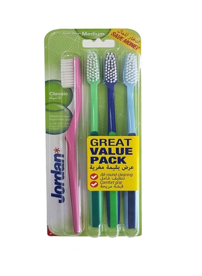 Jordan - 4-Piece Classic Medium Manual Toothbrush Set Multicolour 4x8cm - Image 1