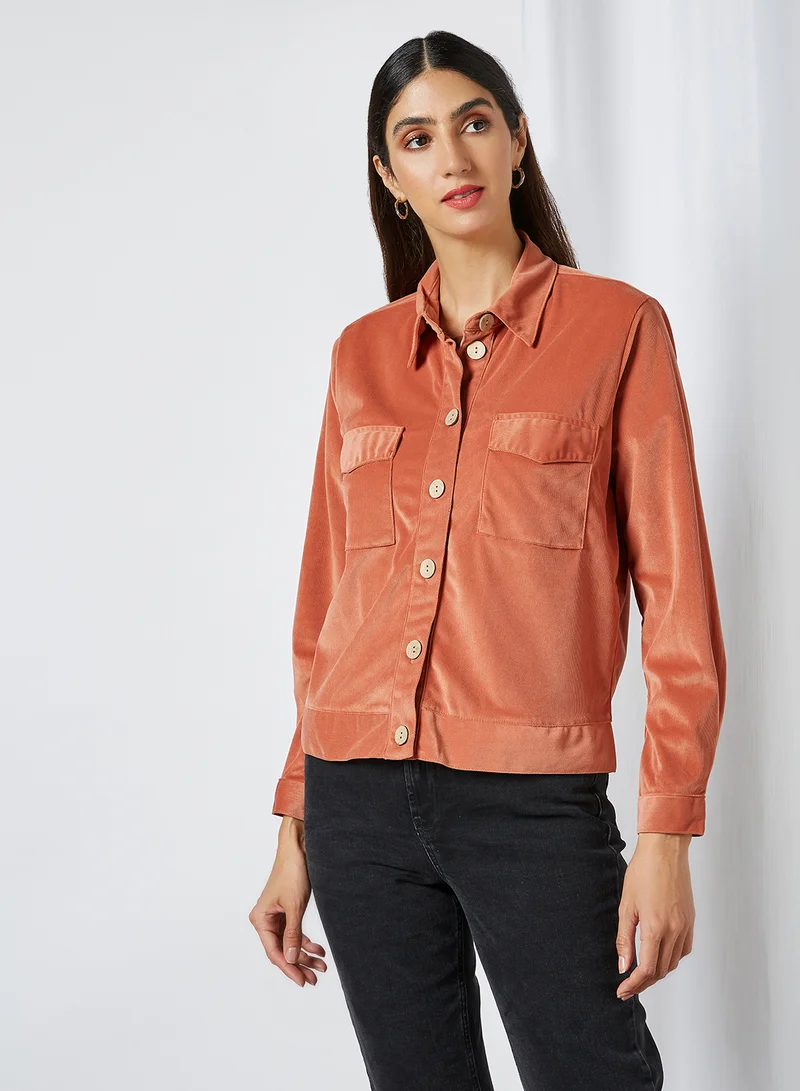 Jacqueline de Yong Corduroy Front Pocket Shirt Bruschetta