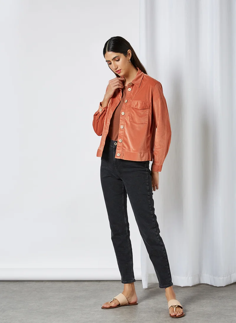 Jacqueline de Yong Corduroy Front Pocket Shirt Bruschetta