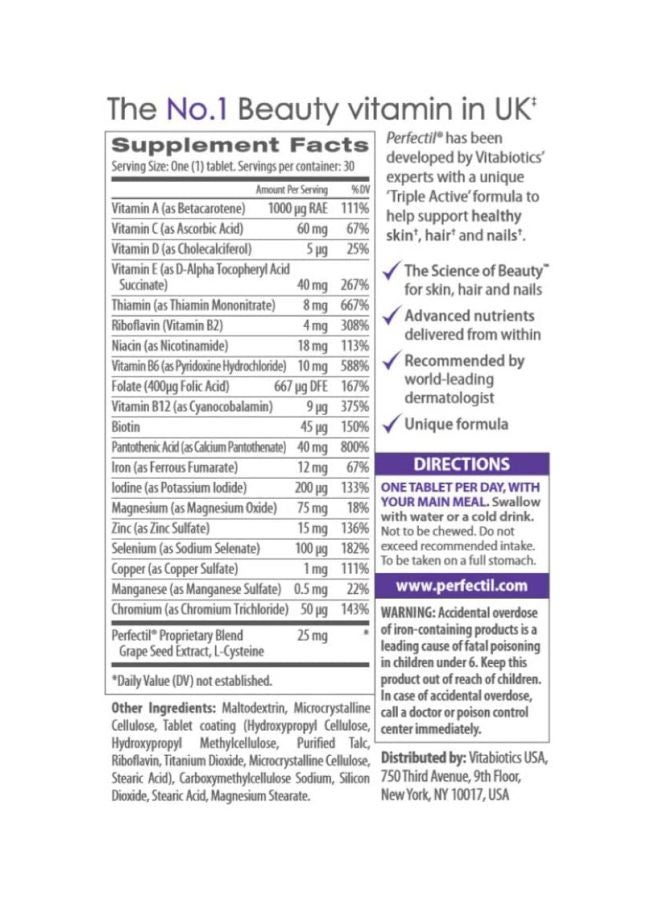 Vitabiotics Perfectil Original Dietary Supplement - 30 Tablets - Image 2