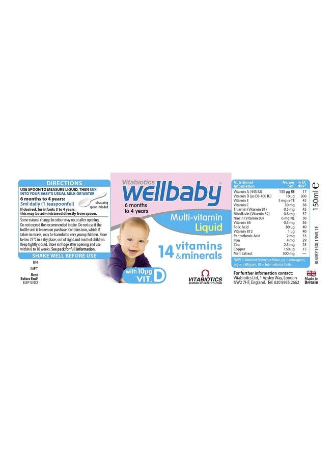 Vitabiotics - Wellbaby Multi-Vitamin Liquid 150ml - Image 1