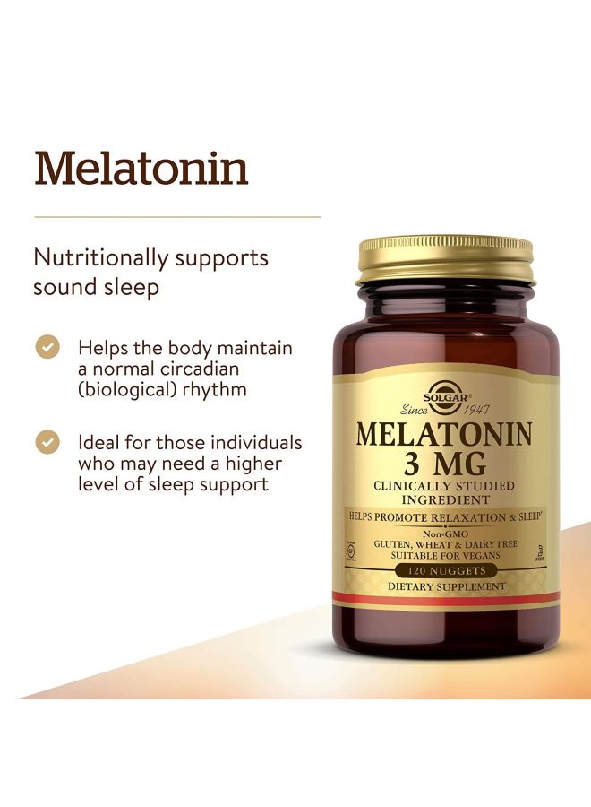 Solgar - Melatonin 3mg Dietary Supplement - 120 Nuggets - Image 1