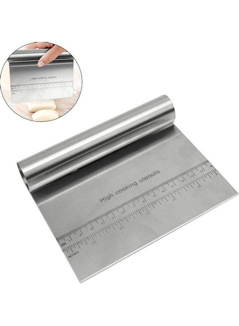 Dough Scraper Chopper Stainless Steel Pastry Pizza Cutter Slicer with Measuring Scale for Dough Cake Pizza Silver