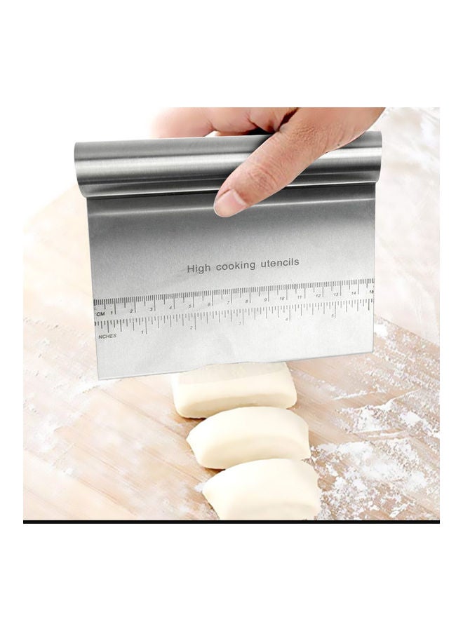 Dough Scraper Chopper Stainless Steel Pastry Pizza Cutter Slicer with Measuring Scale for Dough Cake Pizza Silver