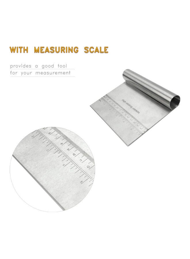 Dough Scraper Chopper Stainless Steel Pastry Pizza Cutter Slicer with Measuring Scale for Dough Cake Pizza Silver